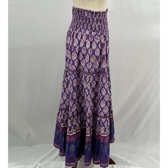 BELL by ALICIA BELL Sz M Medium Purple Print Elastic Waist Maxi Skirt Cotton - Picture 7 of 10